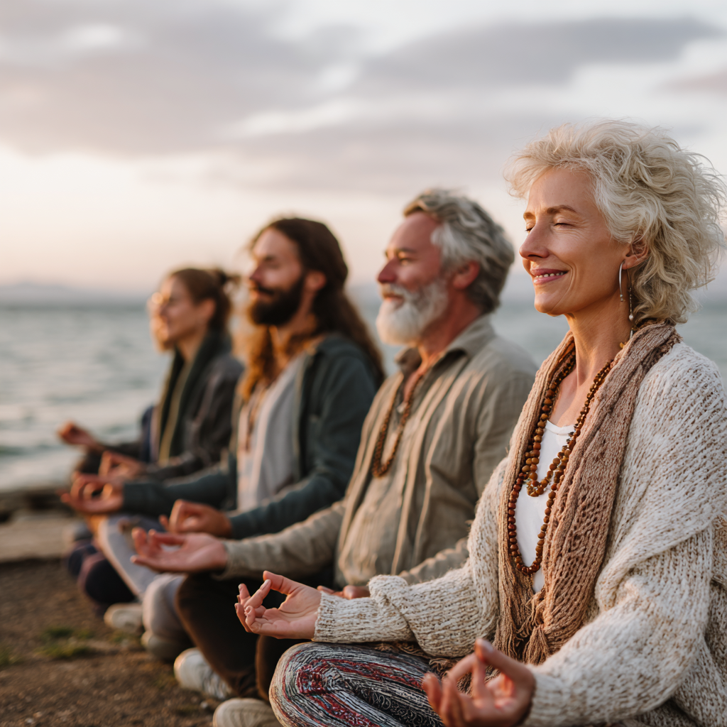 Усмихната възрастна българка правеща нежни движения с ръцете и раменете, показваща гъвкавост на ставите